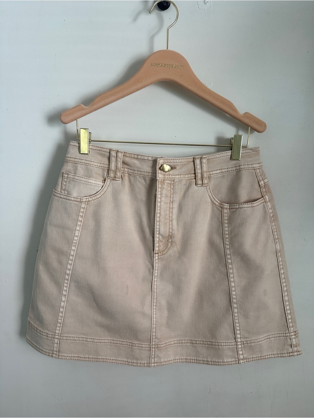 Aje Cream Beige Denim Mini Skirt with Panel Seams